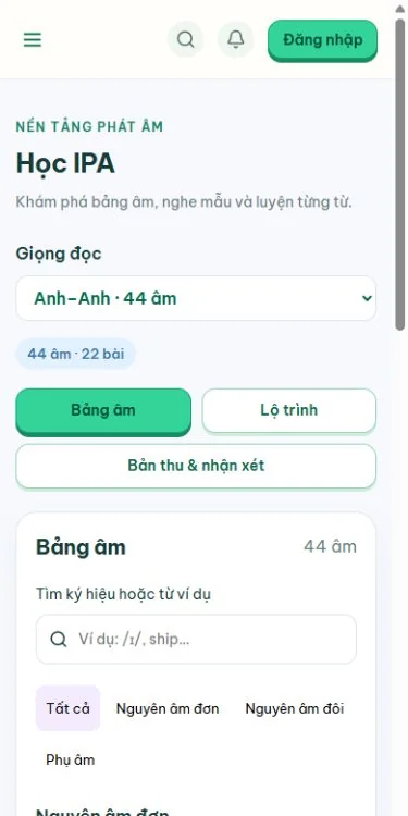 Bảng IPA trong StayPano English